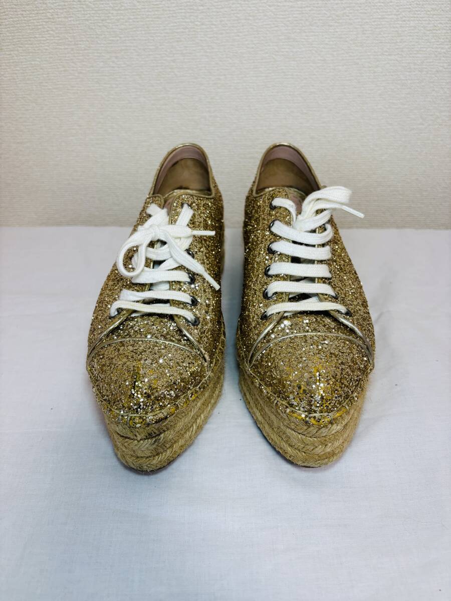 miu miu ミュウミュウ グリッターシューズ 厚底 エスパドリーユ