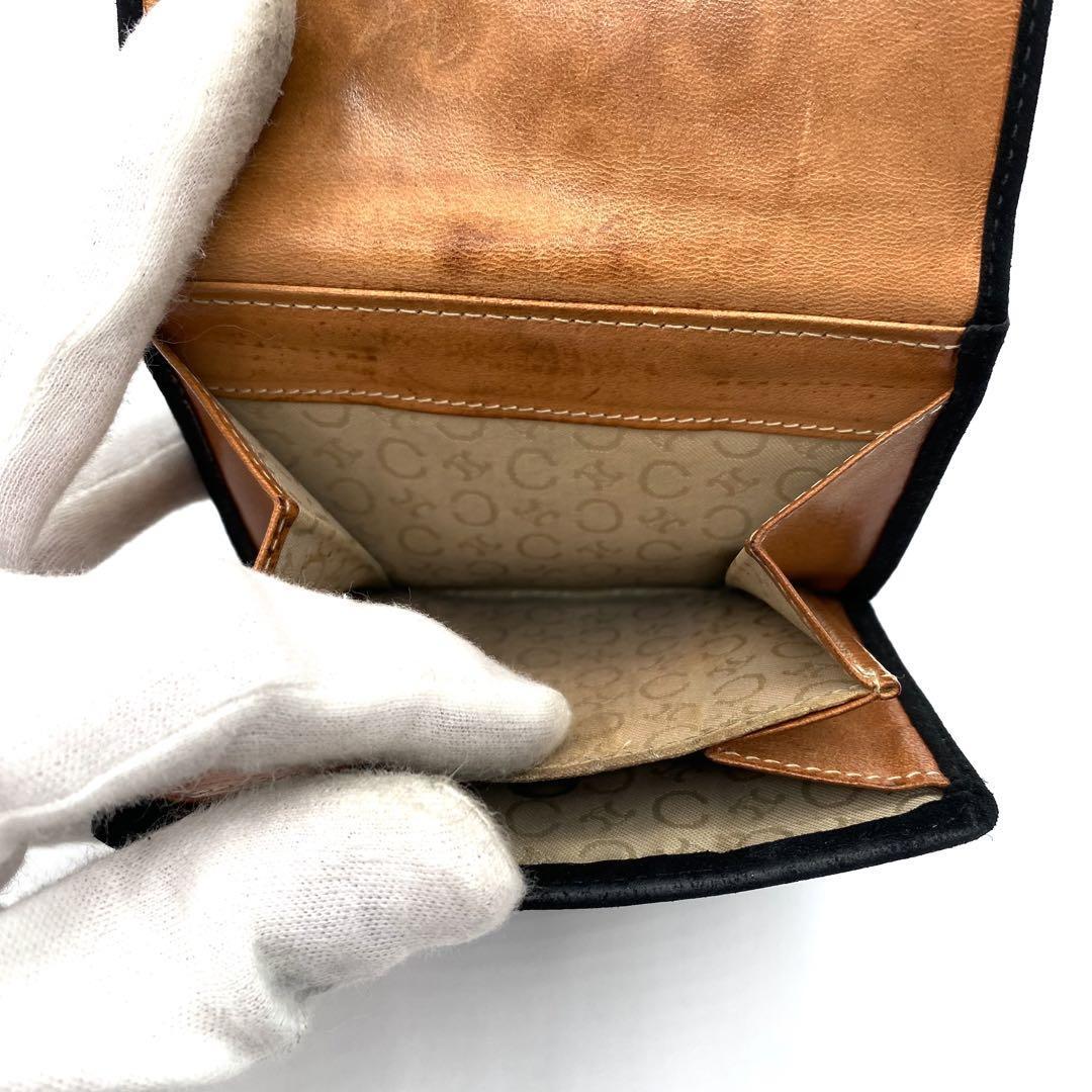  редкий CELINE Celine черный три складывать кошелек замша двойной крюк compact 
