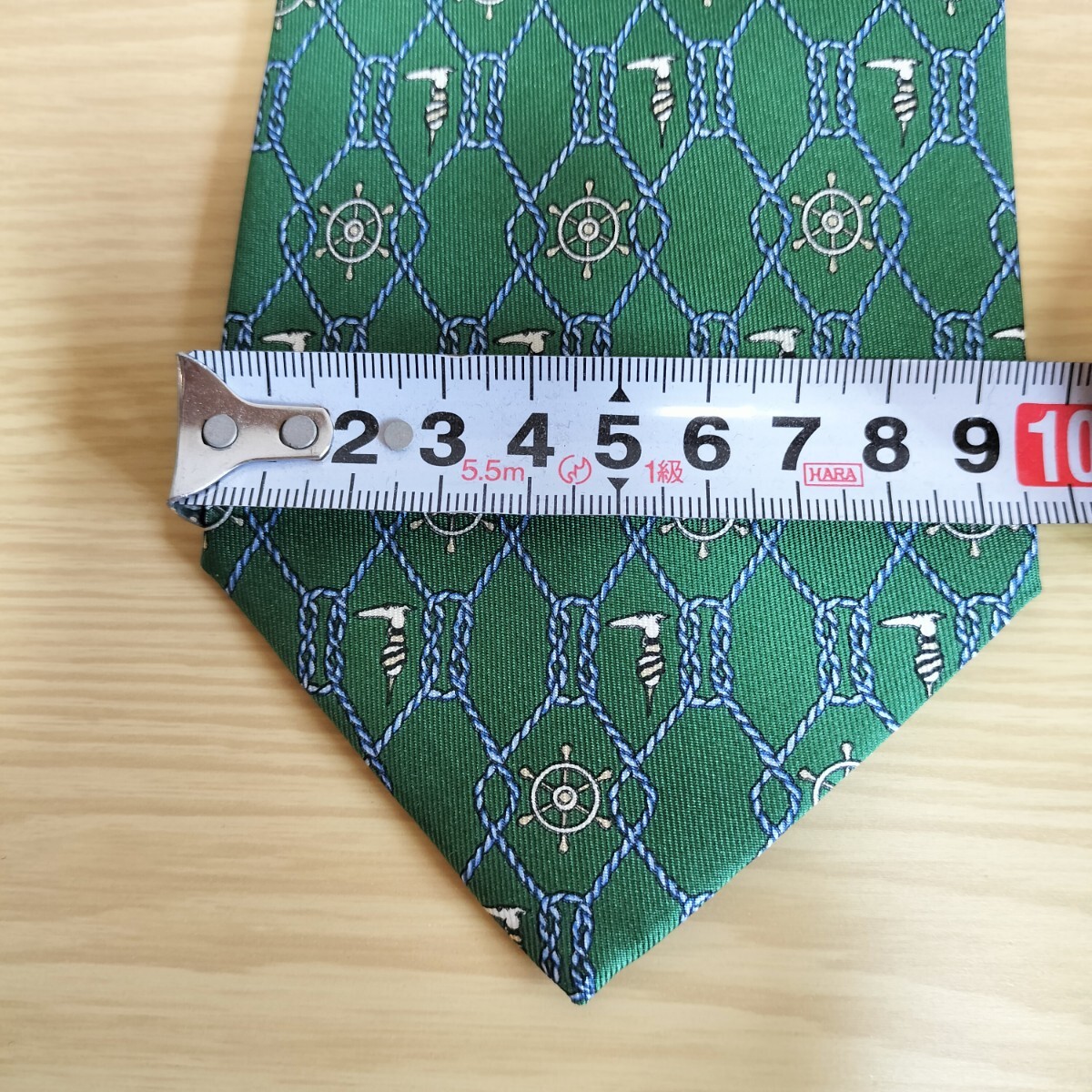 TRUSSARDI(トラサルディ)緑紐舵ロゴ模様ネクタイ_画像6