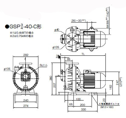 ☆川本 海水用 自吸式プラスチックポンプ GSP3-406-C0.4T 三相200V 60Hz 　送料無料 但、一部地域除 代引/同梱不可