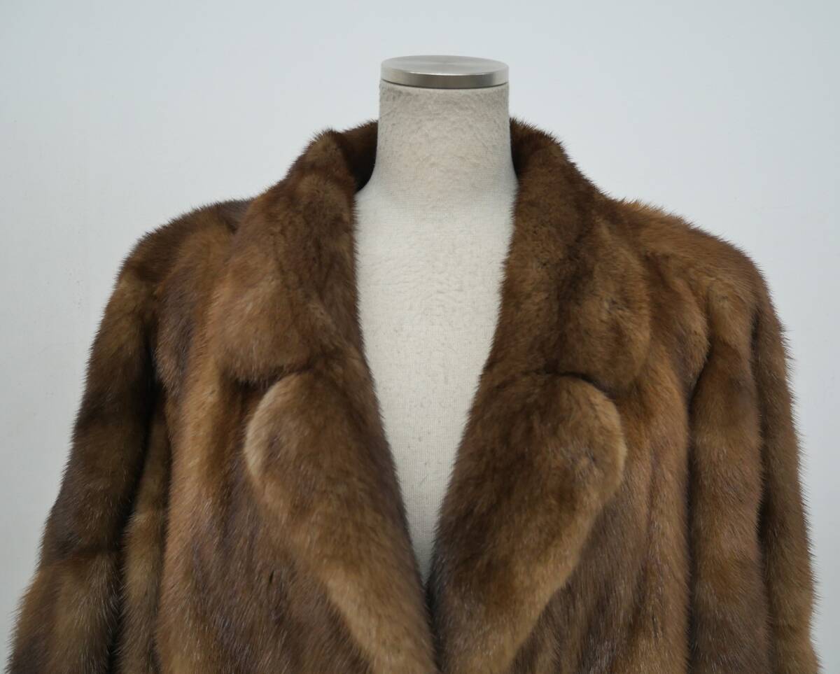 ☆デミバフミンク☆セミロングコート☆著丈80cm☆裾スカラップデザイン☆レアデザイン☆SAGAシルバー☆材料用☆毛皮訳あり品☆