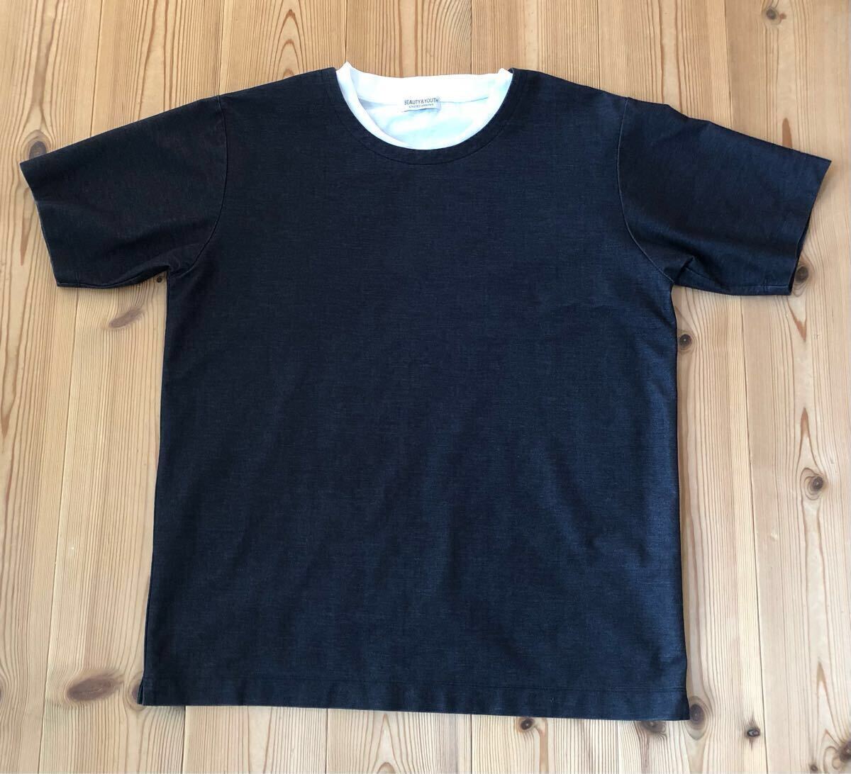 サイズM■ブラック H BEAUTY&YOUTH UNITED ARROWS ■Tシャツ BY FAKE レイヤード ツイル Tシャツ■ユナイテッドアローズ 品番1217 199 2268