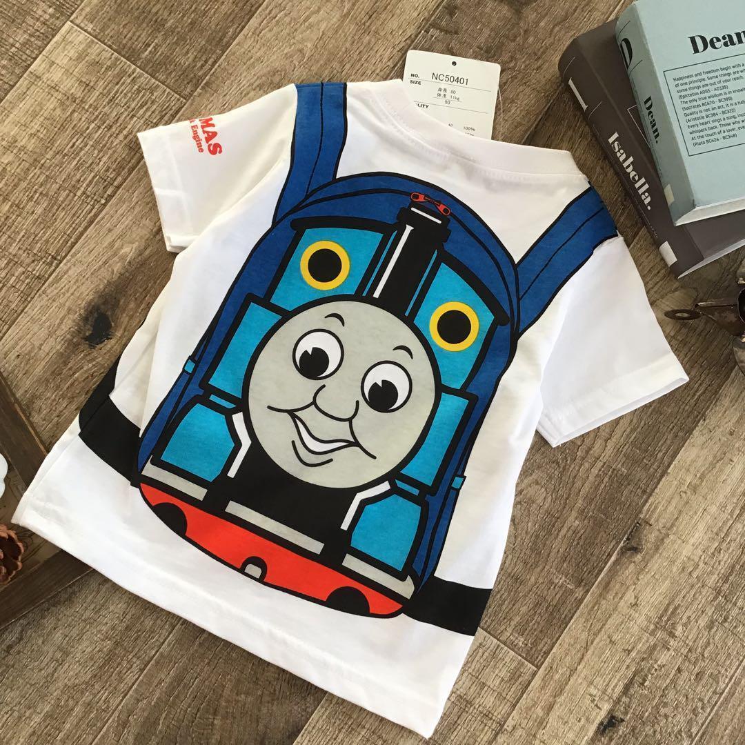 【80】きかんしゃトーマス 騙し絵リュック プリント 半袖 Tシャツ 白