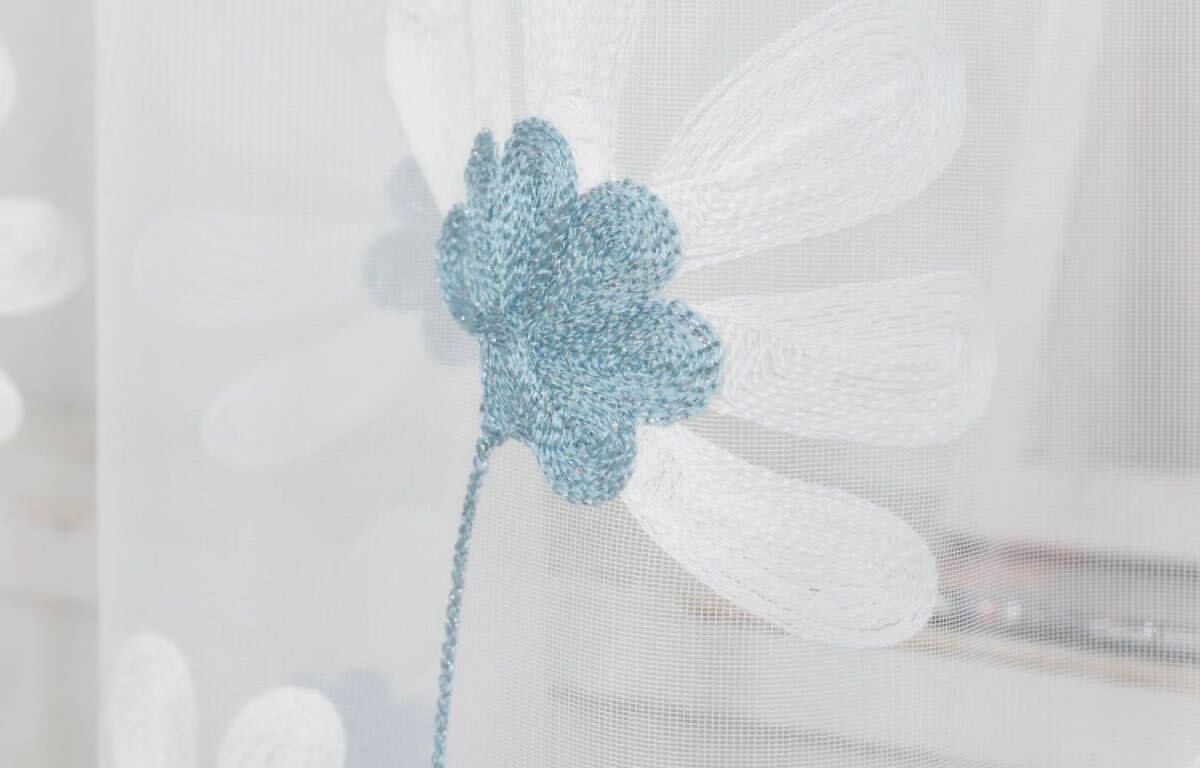 訳あり②+③　レースカーテン　幅100＊丈200 青い花　トンボ　可愛い　 刺繍　2枚セット　フックタイプ　花柄