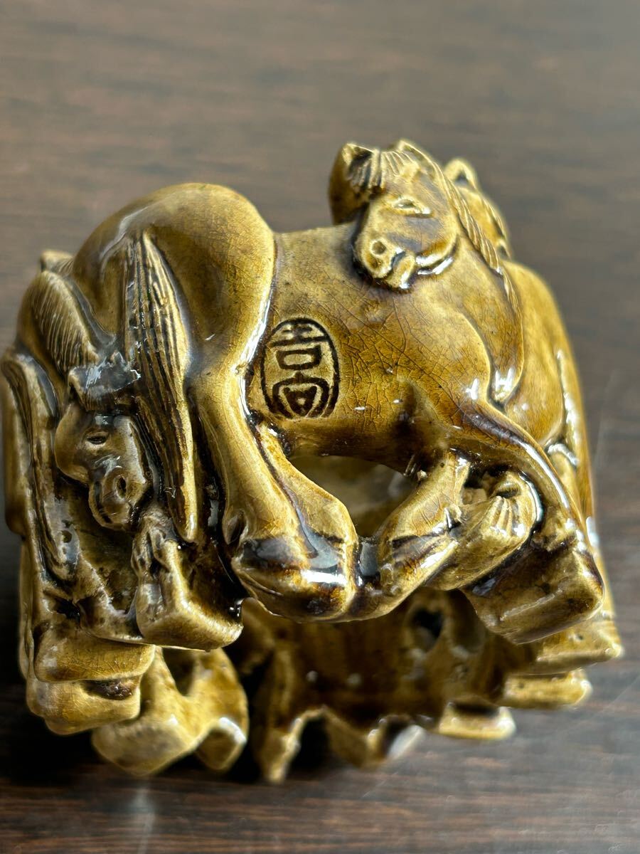 茶道具 吉向作 七ツ馬 蓋置 箱書(shū)有 