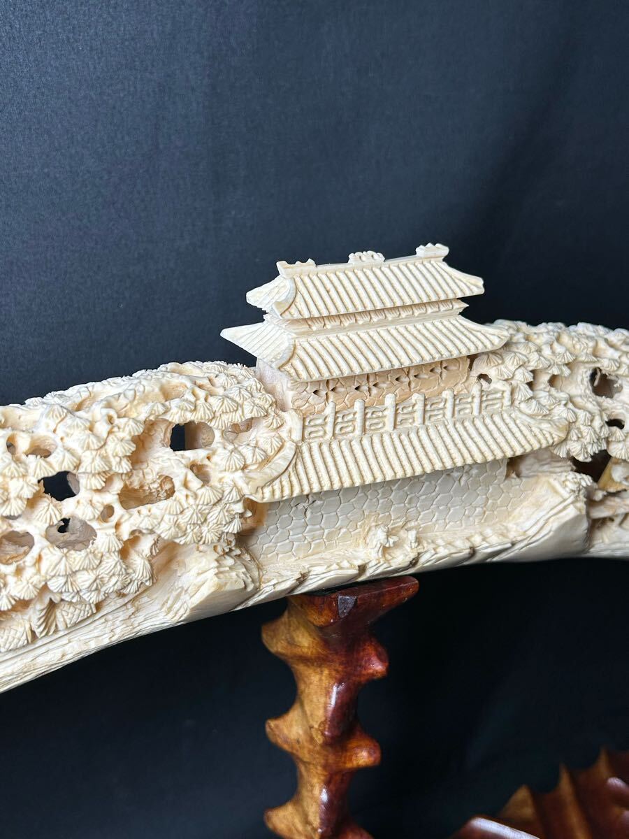 Yahoo!オークション - 骨董品 象牙風 山水楼閣細密細工 一本置物