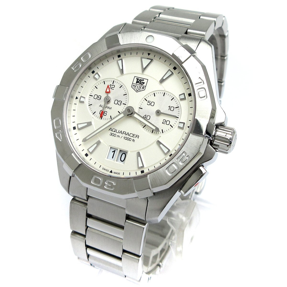 定￥22萬 1円 タグホイヤー アクアレーサー アラーム デイト メンズ 白 WAY111Y 時計 TAG Heuer WAY111Y.BA0928 クォーツ 保証書 稼動品
