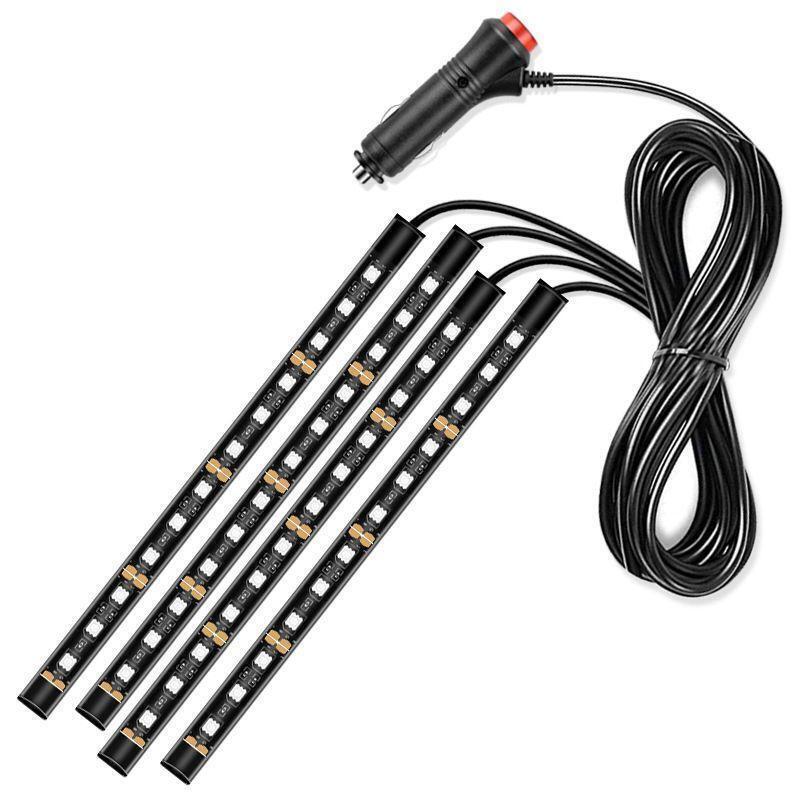 シガーソケット LEDテープ スイッチ付き ブルー 4本 ルームランプ 自動(dòng)車 (1302)