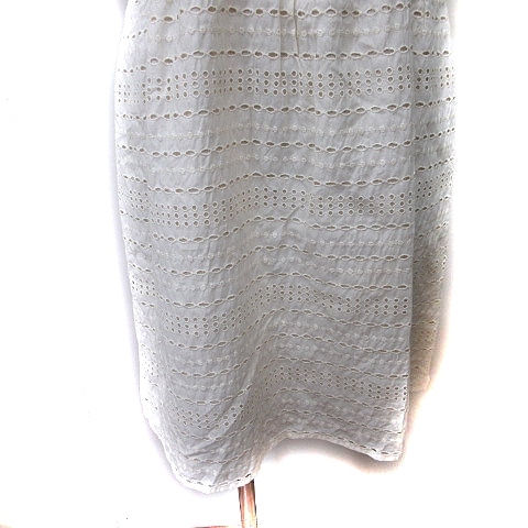 クミキョク 組曲 KUMIKYOKU ワンピース ひざ丈 半袖 ドッキング 切替 刺繍 レース 麻混 リネン混 3 M~L 紺 ネイビー アイボリー_画像3