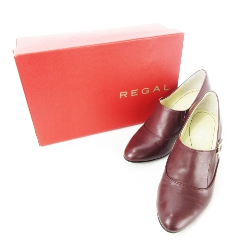 リーガル REGAL premium ブープス パンプス ハイヒール アーモンドトゥ ベルト レザー 革 小さいサイズ 21.5cm 赤 ボルドー