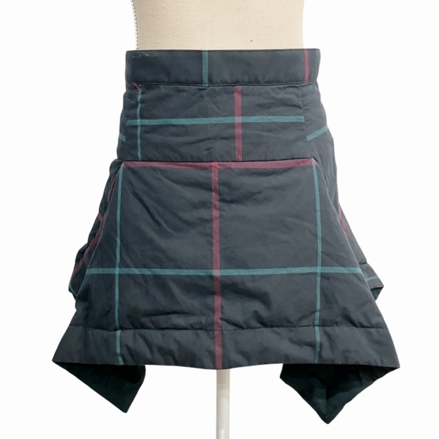 ヴィヴィアンウエストウッドレッドレーベル Vivienne Westwood RED LABEL ミニスカート 変形 ダウン チェック 黒 ブラック 2 M レディース