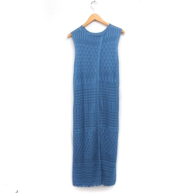 ロペピクニック ROPE Picnic クロシェ編み ニット ワンピース ロング丈 ノースリーブ バックスリット 38 ブルー 青 /FT43 レディース