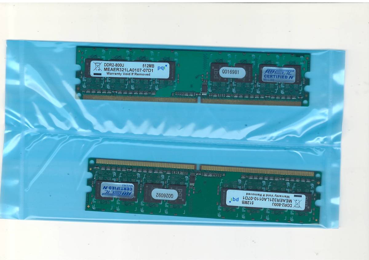 PQI DDR2-800U 512MB 2枚セット 動(dòng)作品