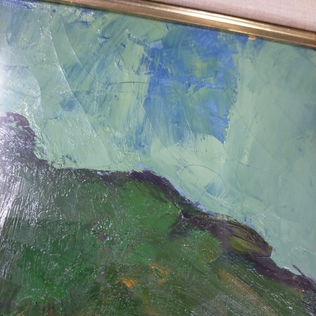 油彩絵真作、春日部 洋「天草.崎津港」額装、 風景インテリア_画像5