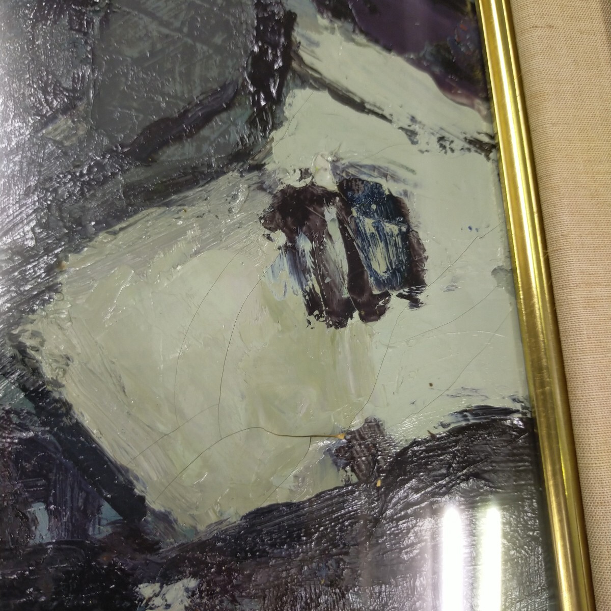 油彩絵真作、春日部 洋「天草.崎津港」額装、 風景インテリア_画像7