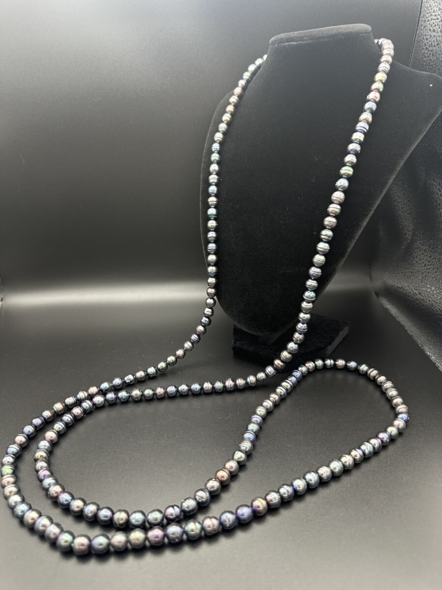 黒蝶真珠 1連ネックレス 超ロング 160センチ 留め具 SILVER シルバー 幅約8.23㎜?8.79㎜ サークルシェイプ 重量 166.70g 現(xiàn)狀品 