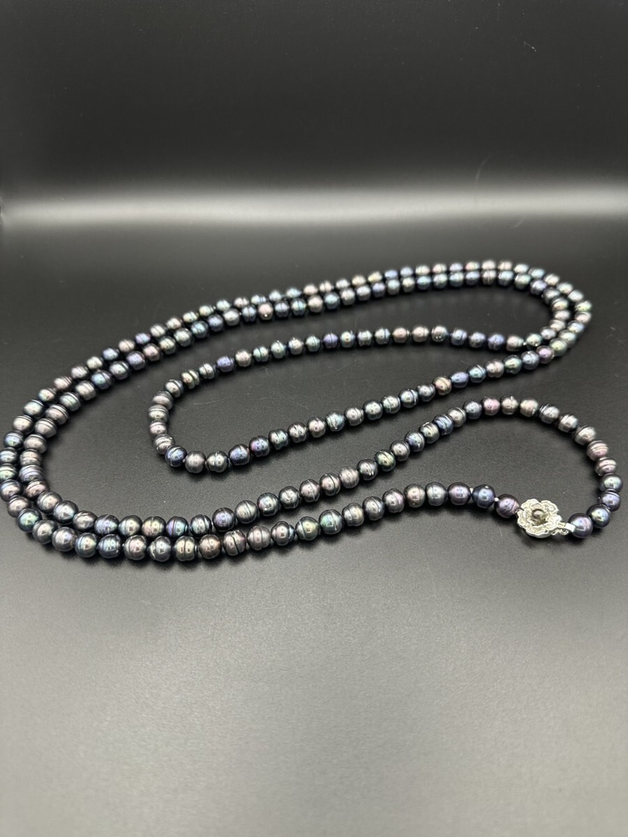 黒蝶真珠 1連ネックレス 超ロング 160センチ 留め具 SILVER シルバー 幅約8.23㎜?8.79㎜ サークルシェイプ 重量 166.70g 現(xiàn)狀品 