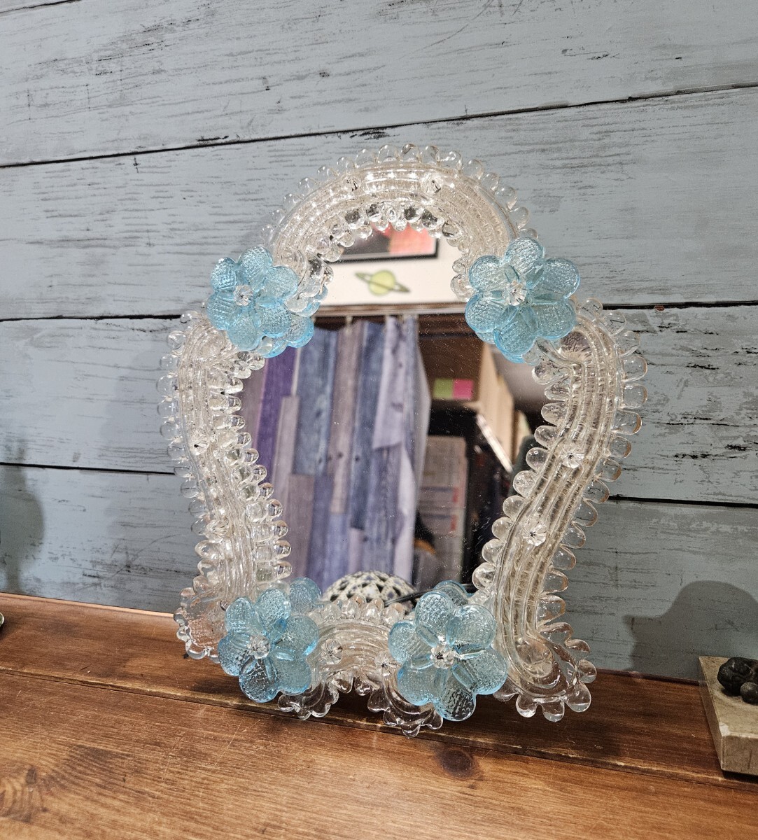 管256☆イタリア製ほ☆アンティーク☆ヴェネチアンガラス☆壁掛けミラー ヴィンテージ ベネチアンガラス 壁掛け ウォールミラー 鏡 イタリア製