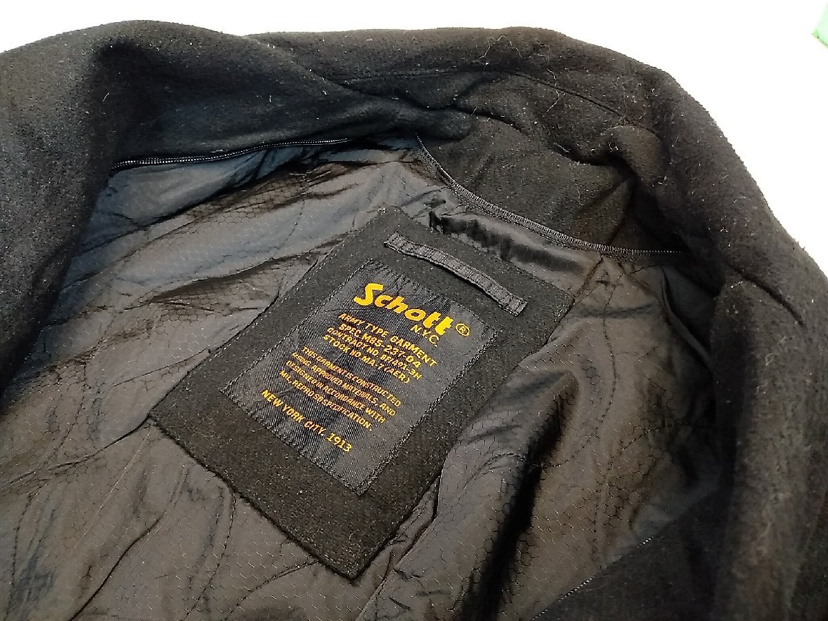 1円スタート Schott NYC Pコート ウール ジャケット ブラック ショット 上著 / 名古屋発5-41△