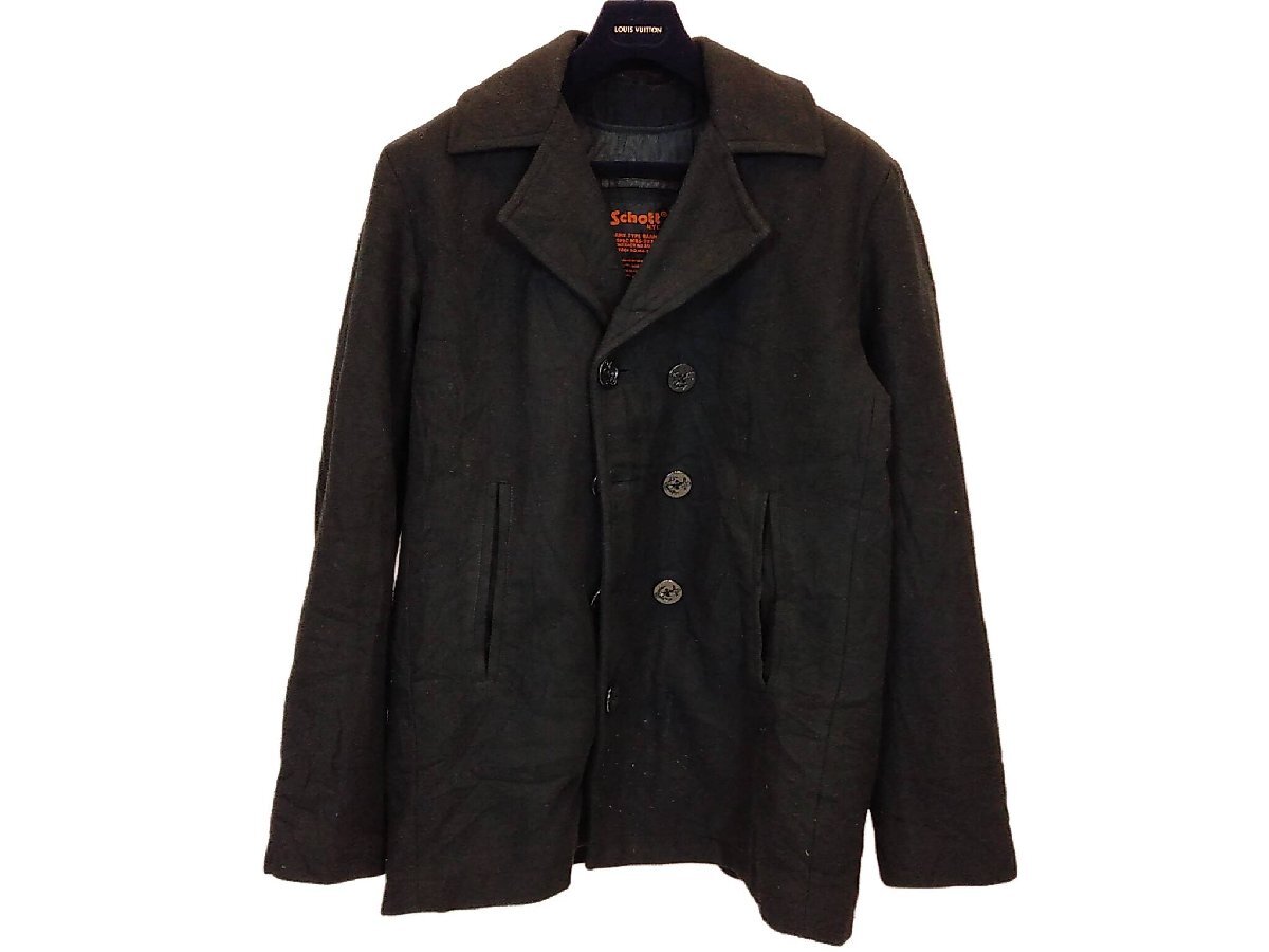 1円スタート Schott NYC Pコート ウール ジャケット ブラック ショット 上著 / 名古屋発5-41△
