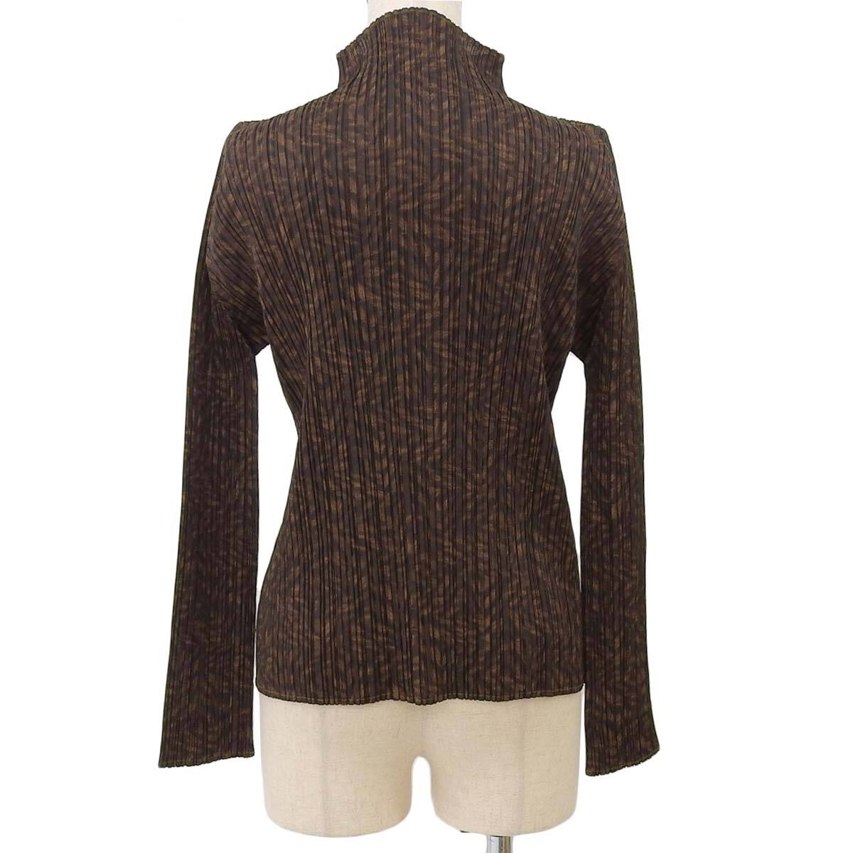 プリーツプリーズ ハイネック ロングスリーブ カットソー レディース ブラウン PLEATS PLEASE 中古 【アパレル?小物】