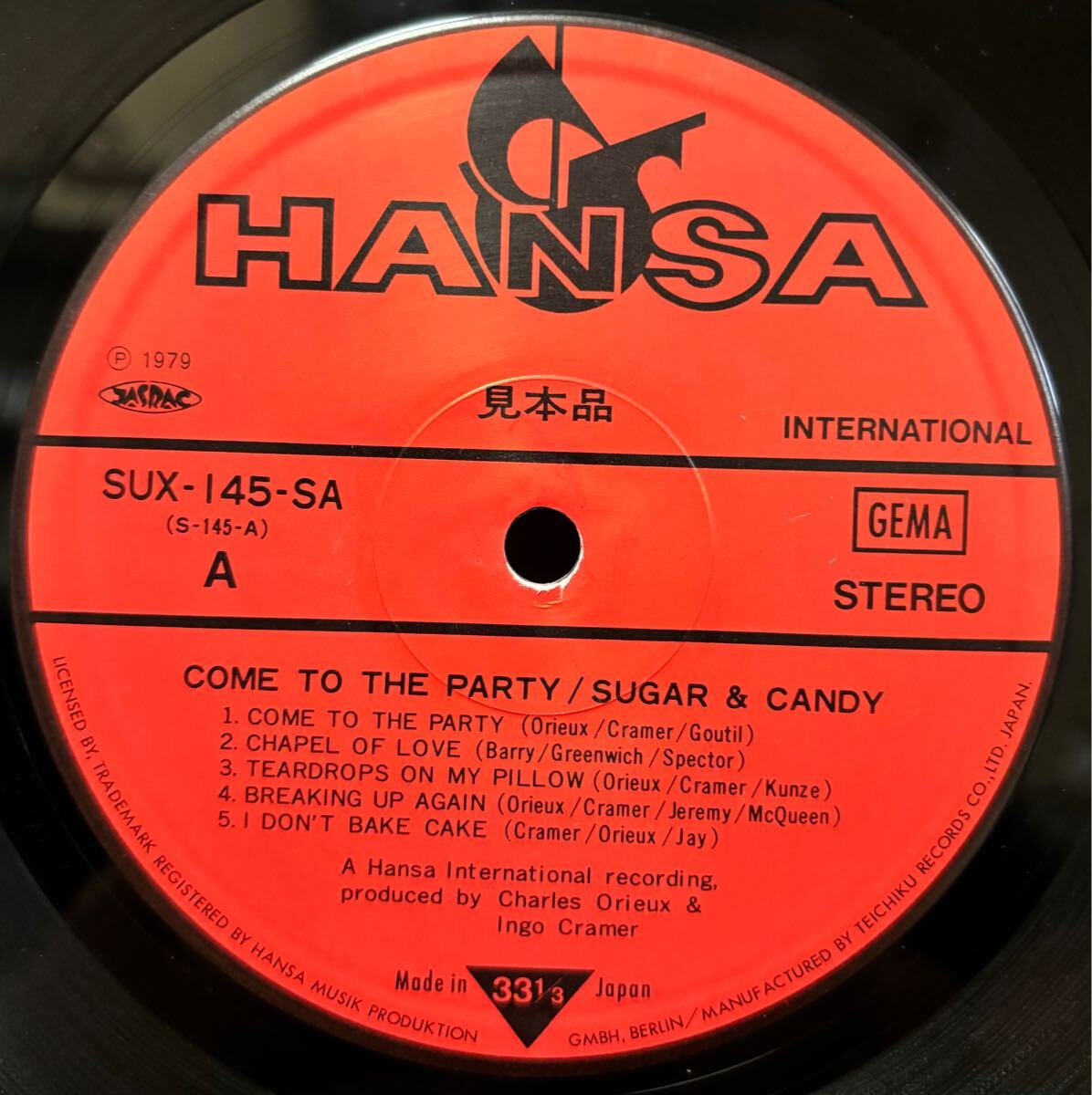 Sugar & Candy JAPAN PROMO ONLY LP Come To The Party SUX-145-SA _画像3