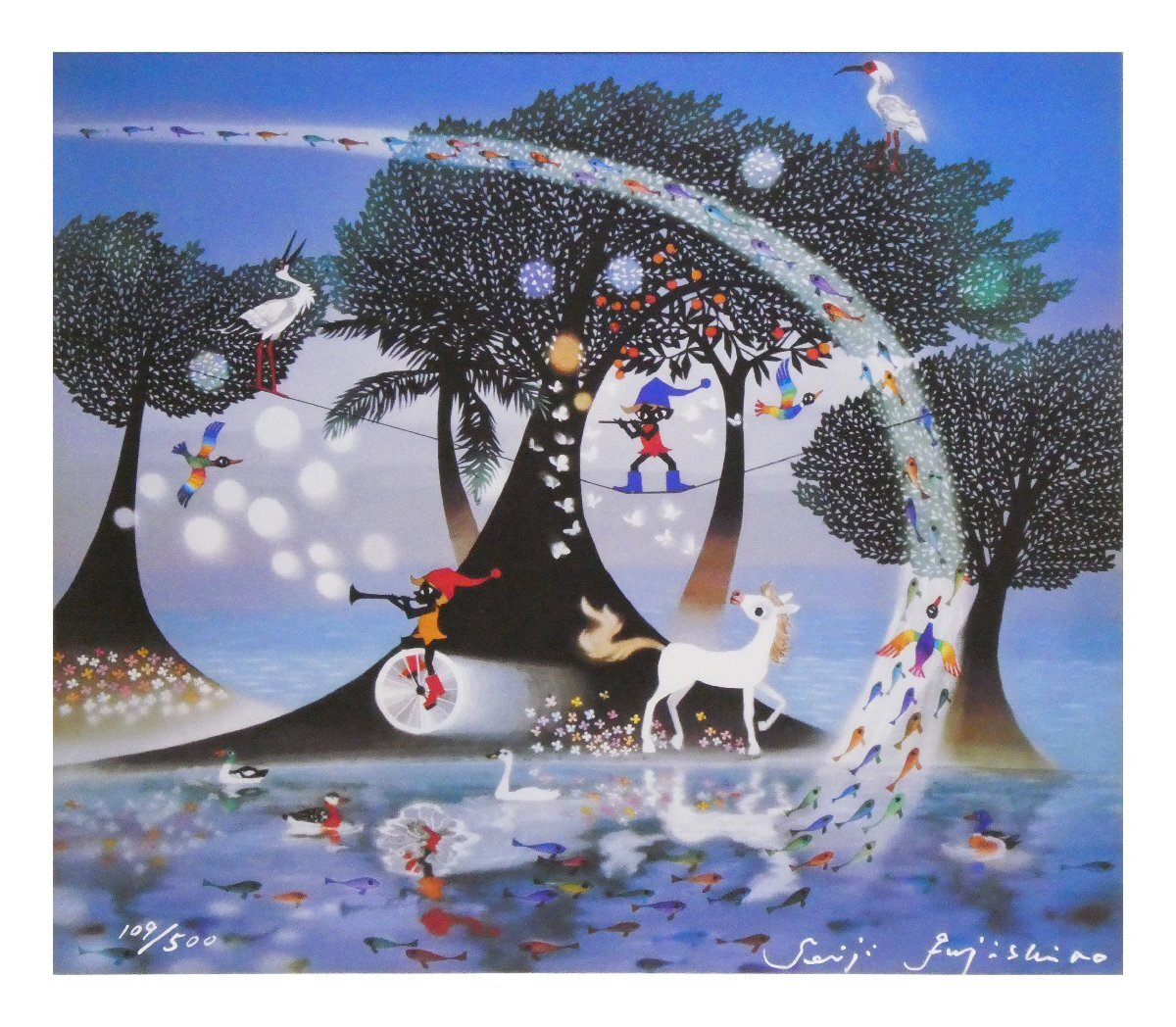 正式的 祥【真作】藤城清治「生きるよろこび」1995年 ライティング 版画
