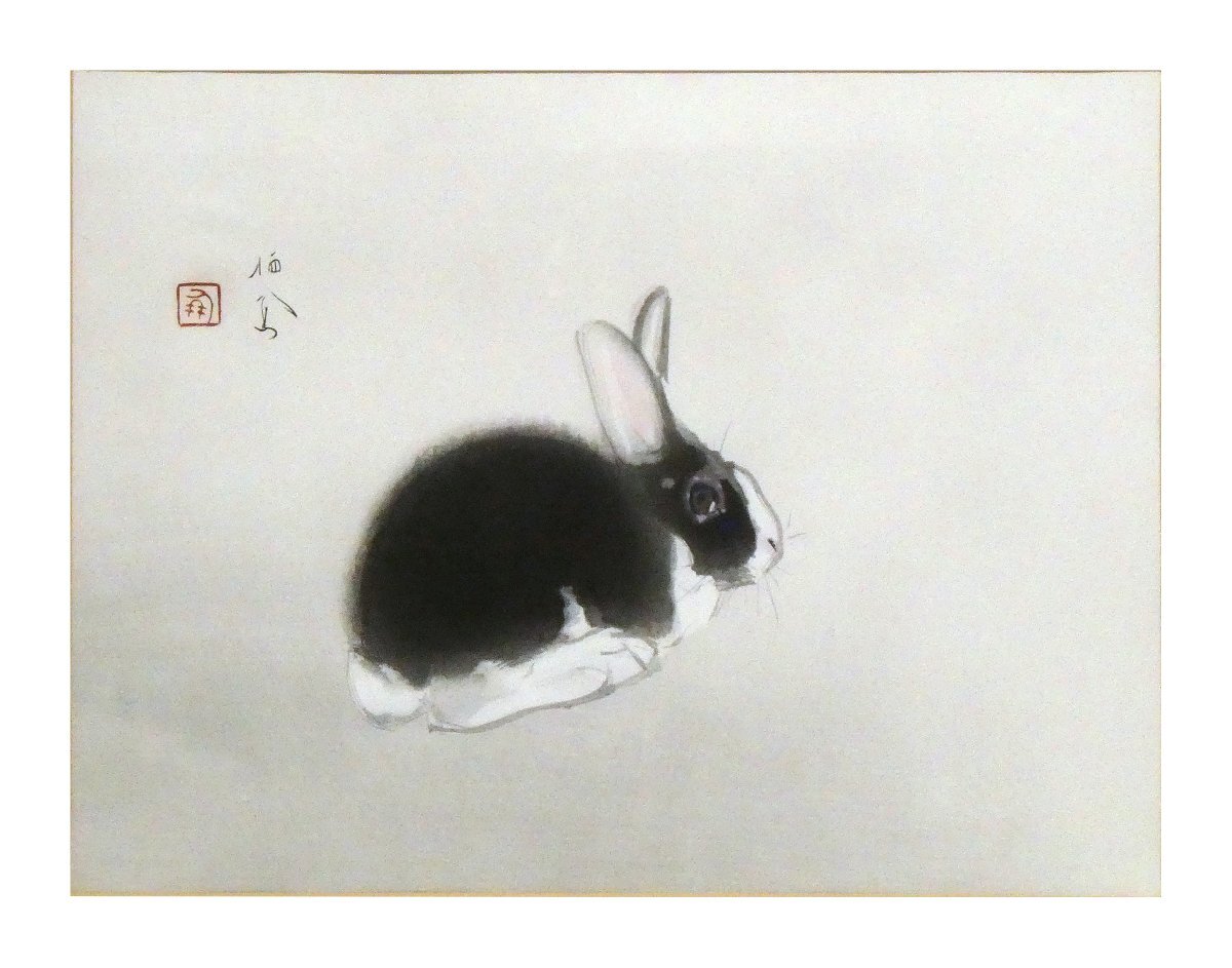 祥感謝SALE【真作】竹内栖鳳「うさぎ」木版画 37×49cm 近代日本