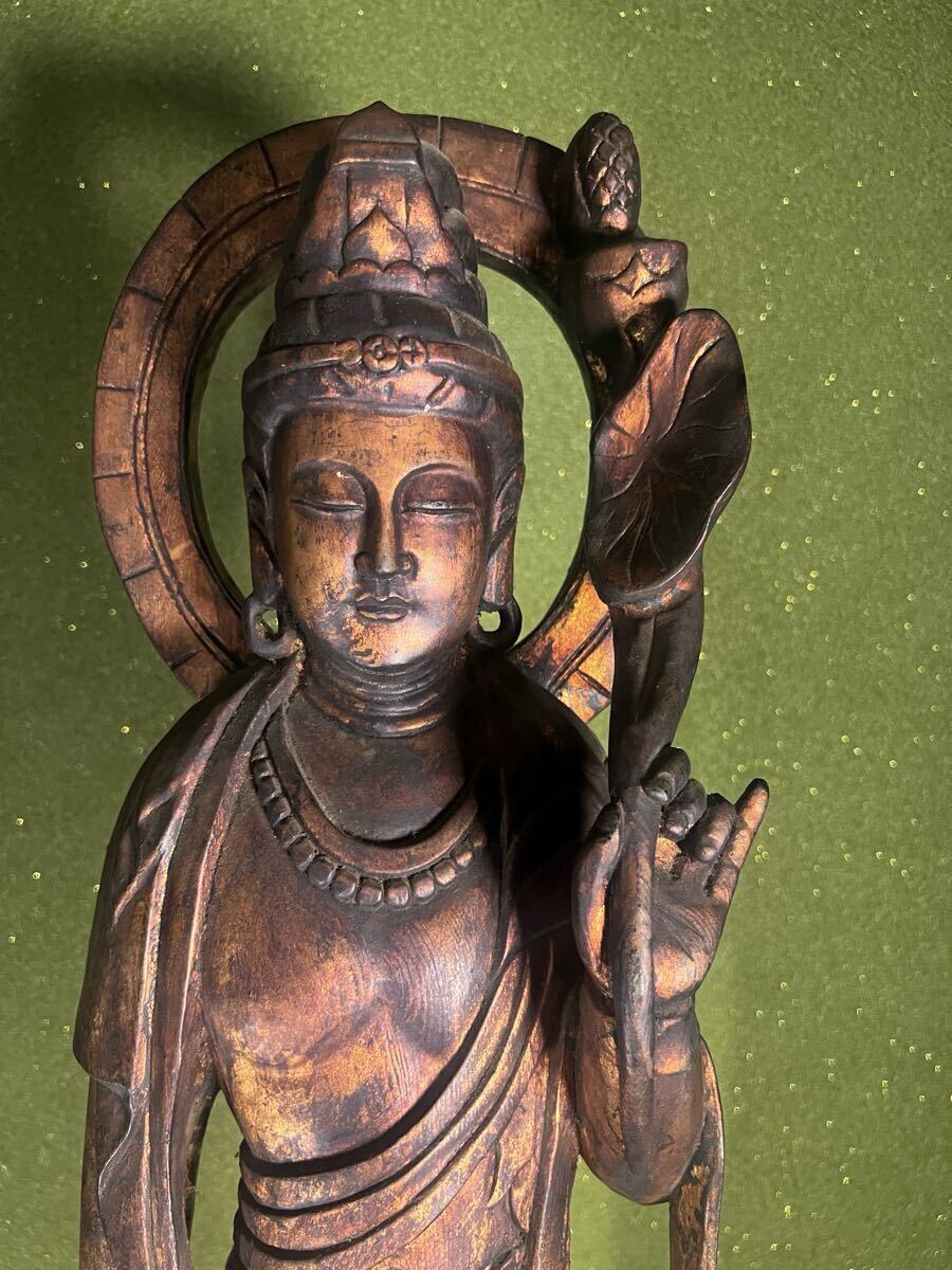 管A154 時代物 鍍金 圣観世音菩薩 高さ約90cm 重さ9114g 仏教美術(shù)　寺院買取品 古美術(shù)品