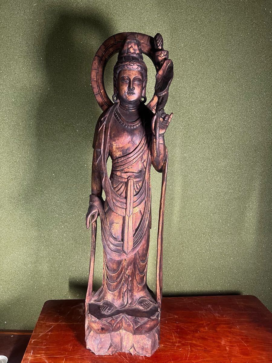 管A154 時代物 鍍金 圣観世音菩薩 高さ約90cm 重さ9114g 仏教美術(shù)　寺院買取品 古美術(shù)品