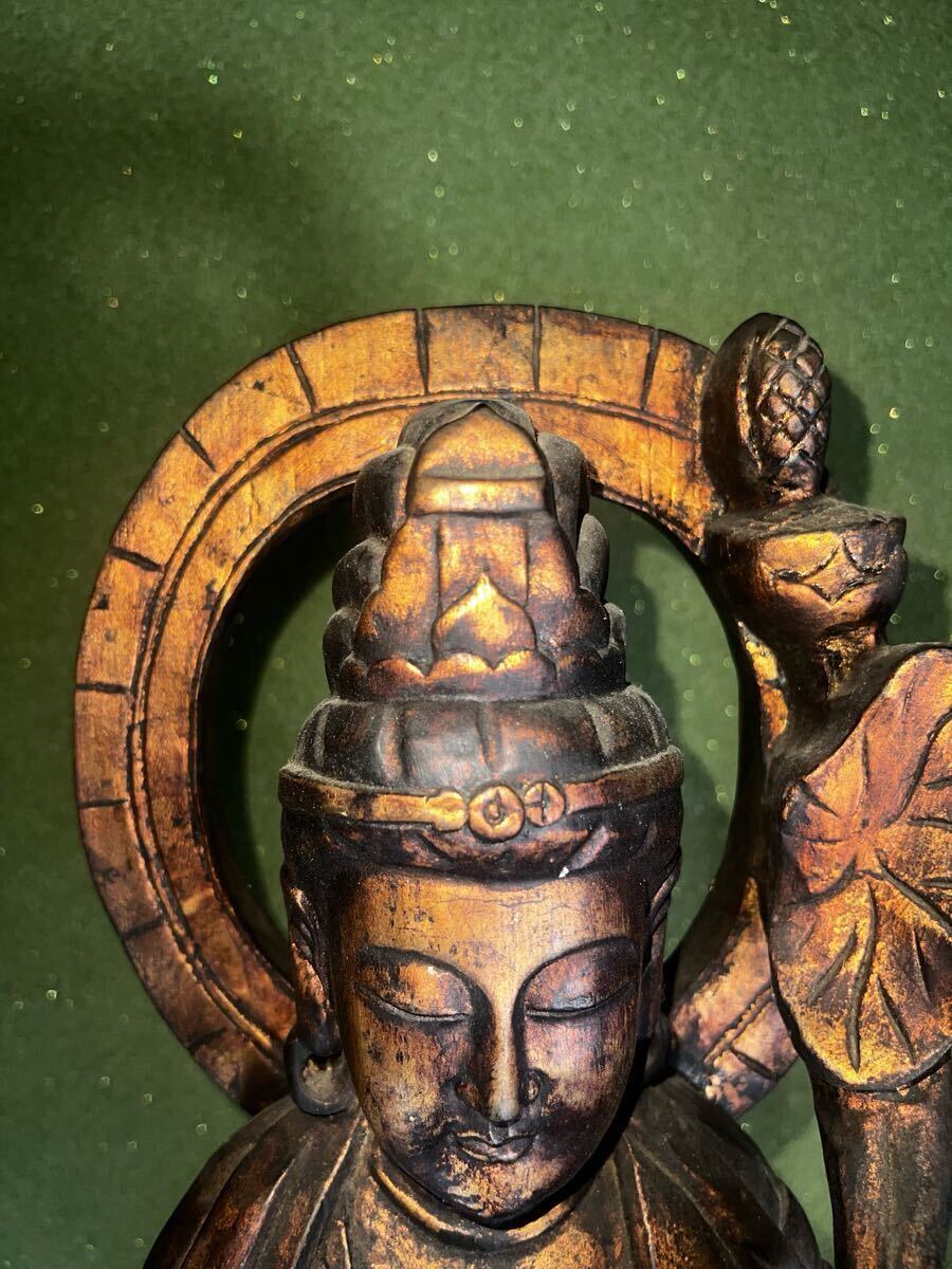 管A154 時代物 鍍金 圣観世音菩薩 高さ約90cm 重さ9114g 仏教美術(shù)　寺院買取品 古美術(shù)品