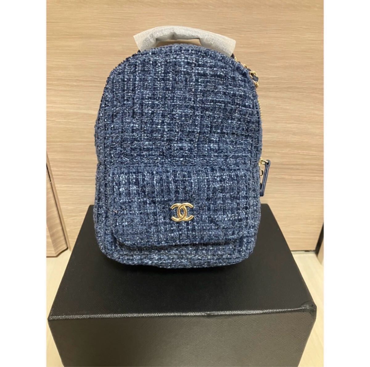 シャネル チェーン ミニ リュック ブルー 会員ギフト 美品 バックパック シャネル ミニ リュック ブルー チェーン 会員ギフト 美品
