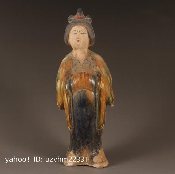 磁器　置物　唐代 唐三彩　肥俑　仕女　人物　陶俑　手作り 観賞　裝飾　中國(guó)美術(shù)品　工蕓品　収蔵　コレクション　
