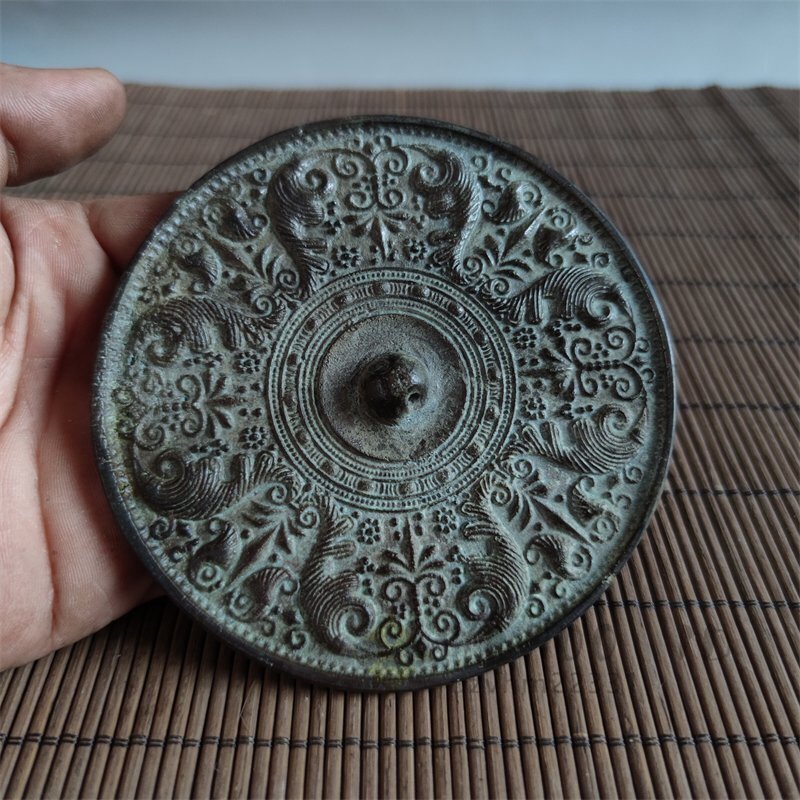 純銅鏡 青銅鏡 神獣 中国 銅器 青銅彫 銅製 銅鏡 置物 擺件 収蔵