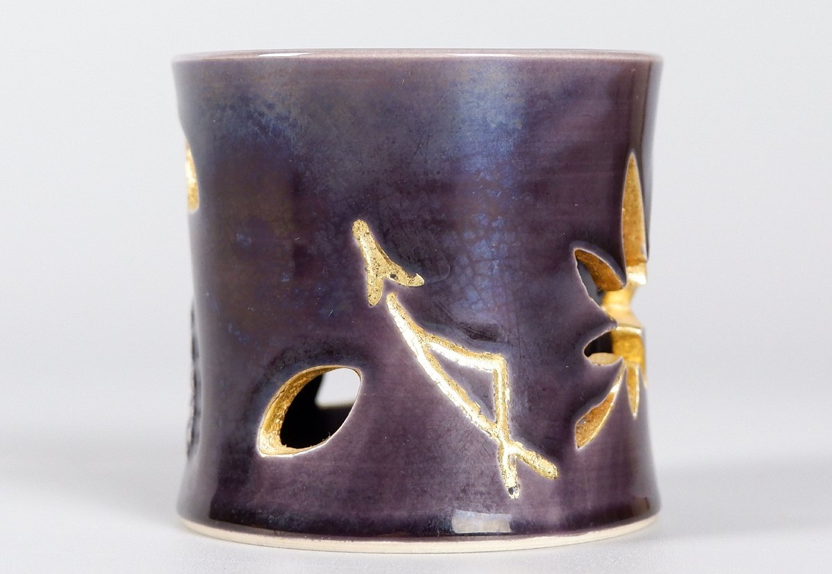 【MKA】中村翠嵐　紫交趾吹寄蓋置　共箱　京都　茶道具　真作保証