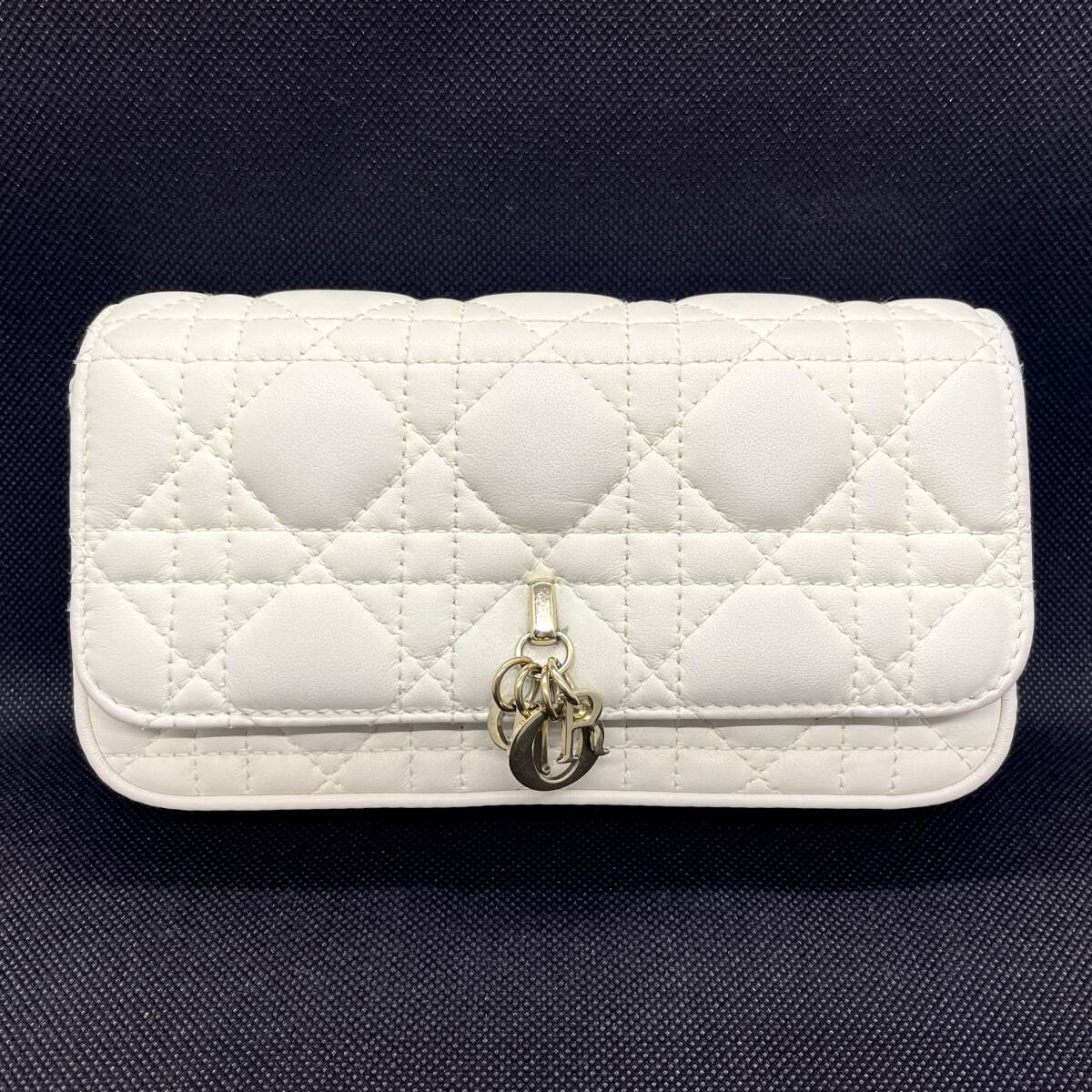 【519】1円? 極美品 Dior/ディオール カナージュ フォンポーチ チェーン/ショルダーバッグ/財布 白/ホワイト