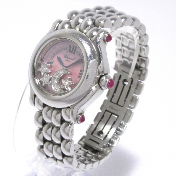 ショパール 腕時計 ハッピースポーツ 27/8250-42 レディース ムービングダイヤ/スター(星)/ムーン(月)/カボションルビー ピンクシェル