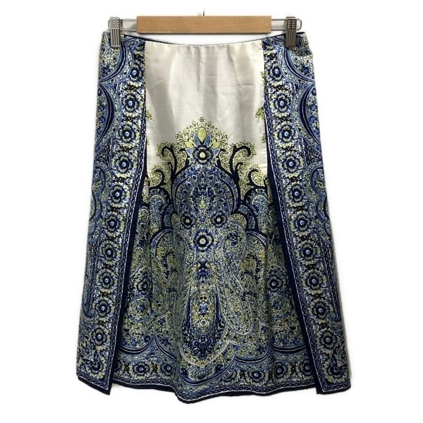 エトロ ETRO スカート サイズ38 S - ネイビー×アイボリー×マルチ レディース ひざ丈/ペイズリー柄 ボトムス