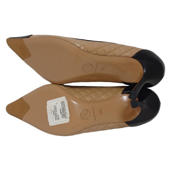 シャネル CHANEL パンプス 37 G24908 - レザー ベージュ×黒 レディース マトラッセ 美品 靴