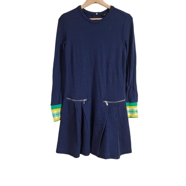 マークバイマークジェイコブス MARC BY MARC JACOBS サイズS - ネイビー×グリーン×イエロー レディース クルーネック/長袖/ひざ丈