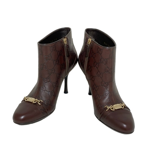 グッチ GUCCI ショートブーツ 35 1/2C 146796 シマライン レザー ダークブラウン レディース 靴