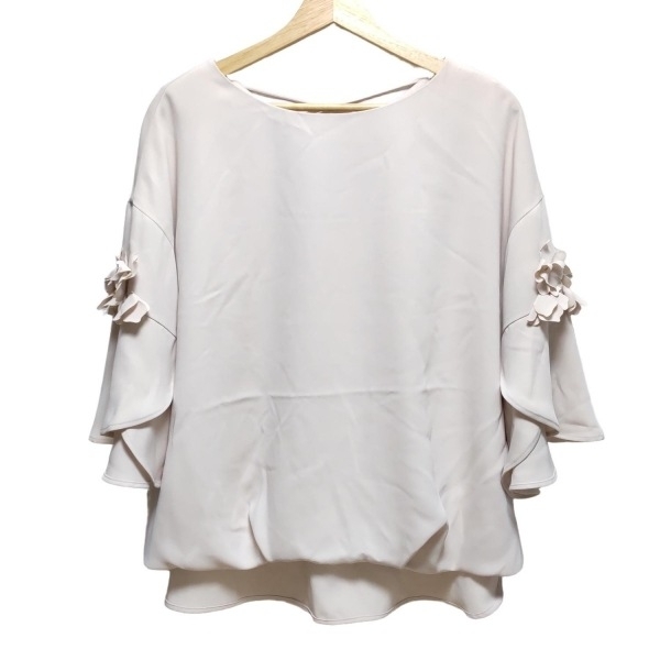 ローズティアラ Rose Tiara 七分袖カットソー サイズ46 XL - ピンクベージュ レディース クルーネック/フラワー(花) 美品 トップス
