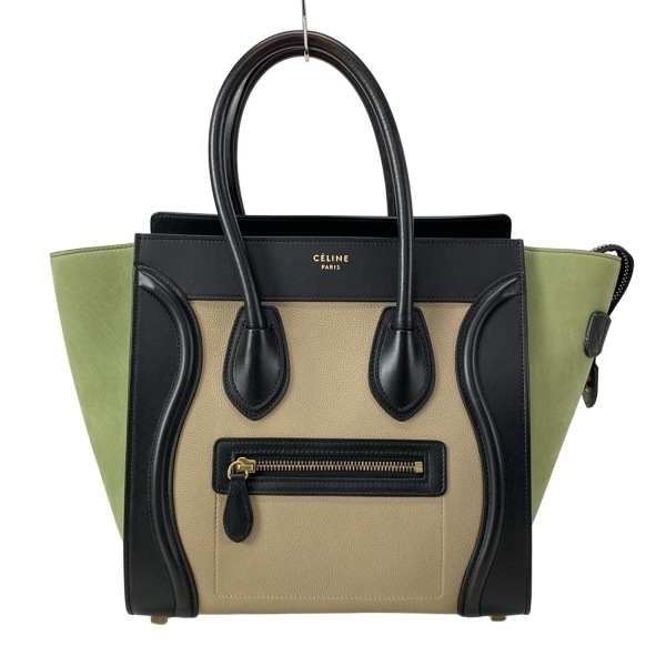 セリーヌ CELINE ハンドバッグ 167793AAC.29LM ラゲージマイクロショッパー レザー 黒×ベージュ×グリーン バッグ