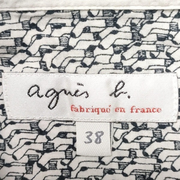 アニエスベー agnes b 長袖シャツブラウス サイズ38 M - 白×黒 レディース 総柄 トップス