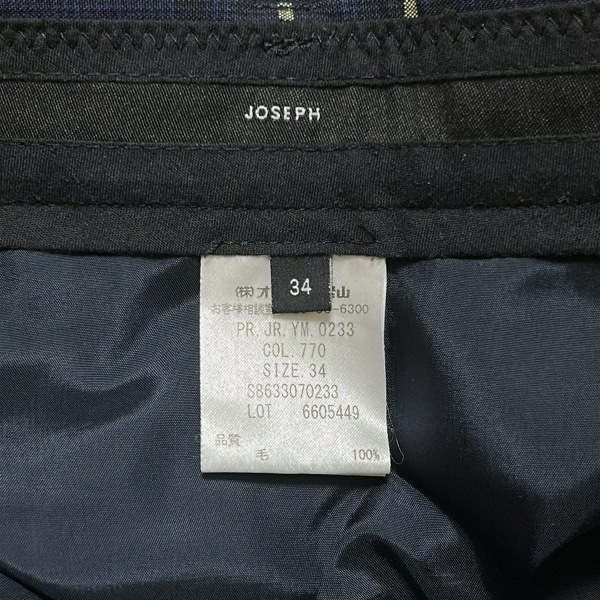 ジョセフ JOSEPH パンツ サイズ34 M - ダークネイビー×イエロー?兒 レディース フルレングス/チェック柄 ボトムス