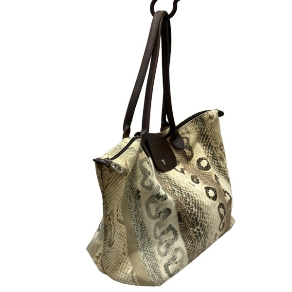 ロンシャン LONGCHAMP ショルダーバッグ ル?プリアージュ レザー アイボリー×ブラウン×マルチ パイソン柄 バッグ