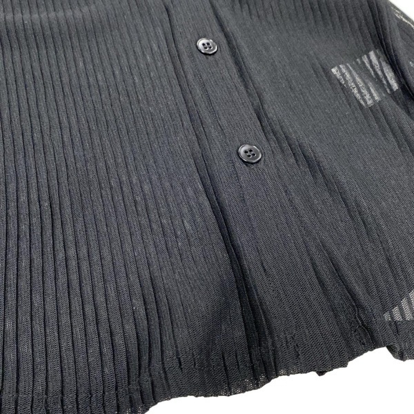 アニエスベー agnes b 長(zhǎng)袖シャツブラウス サイズ2 M 黒 レディース ストライプ/シースルー/スタンドカラー 美品 トップス