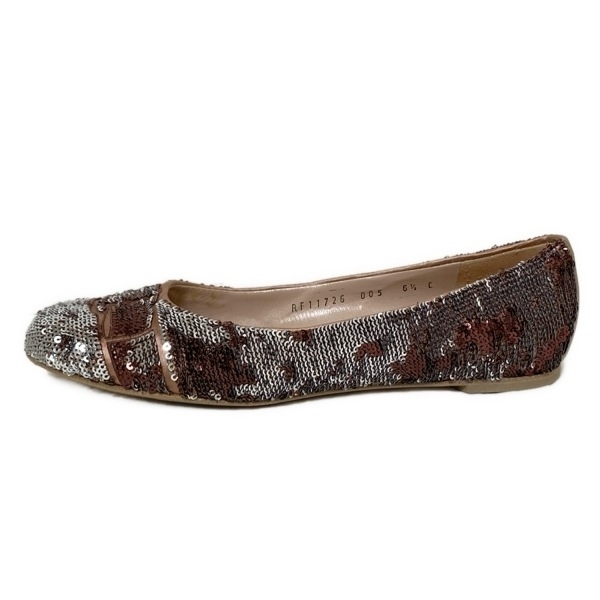 サルバトーレフェラガモ FERRAGAMO/SalvatoreFerragamo フラットシューズ 6 1/2C - レザー シルバー×ゴールド レディース 靴