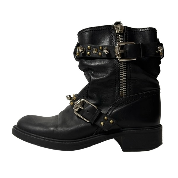 グッチ GUCCI ショートブーツ 36 270509 - レザー 黒×ゴールド×シルバー レディース スタッズ 靴