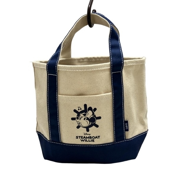 シップス SHIPS トートバッグ - アイボリー×ダークネイビー STEAMBOAT WILLIE/Disneyコラボ バッグ
